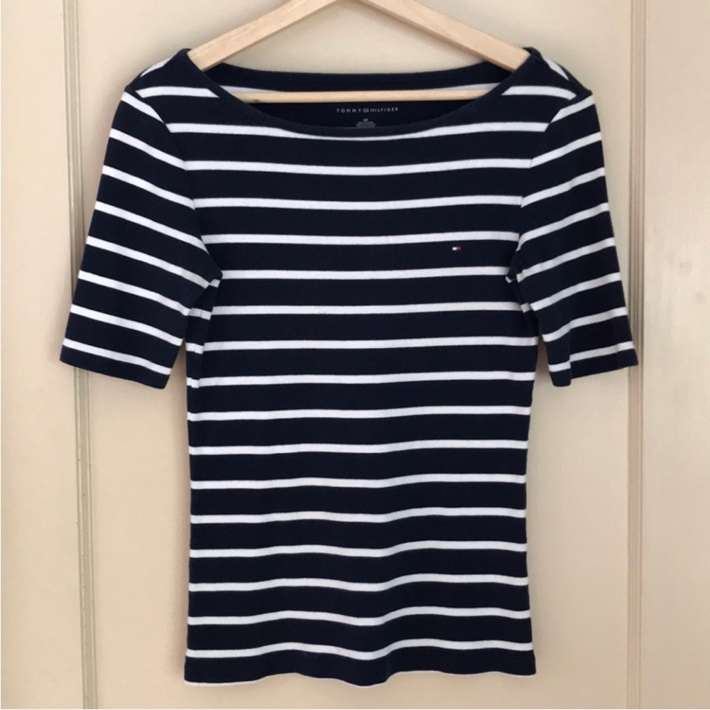 Tommy Hilfiger navy striped top shirt S